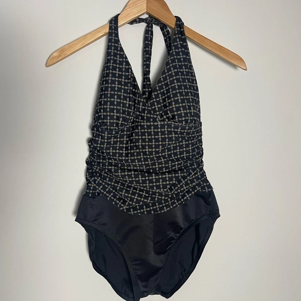 Miraclesuit | One Piece Halter Top Black Brown Printed Swimsuit